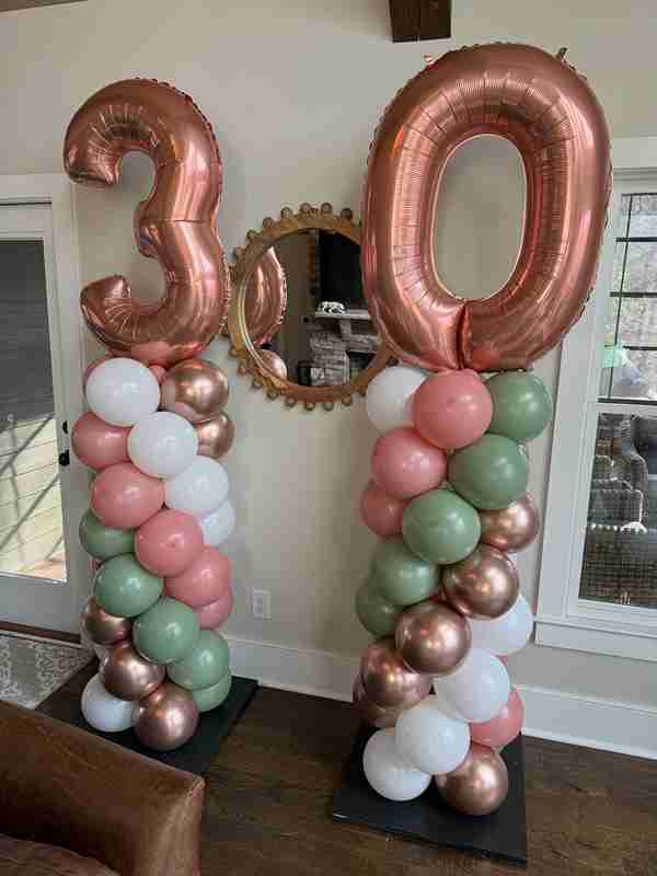 30th birthday celebration balloon columns